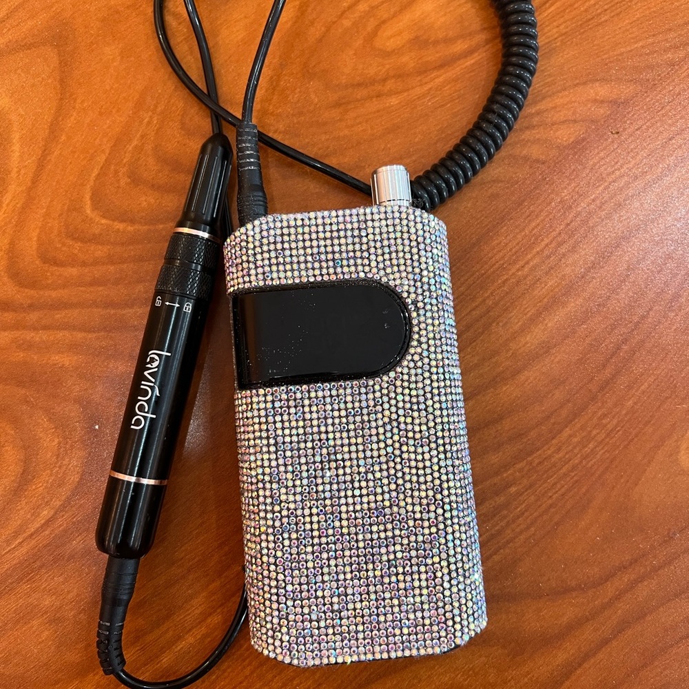 Black and Silver Nail Drill with Rhinestone Case